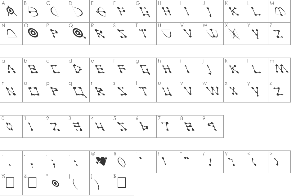 FZ UNIQUE 1 LEFTY font character map preview