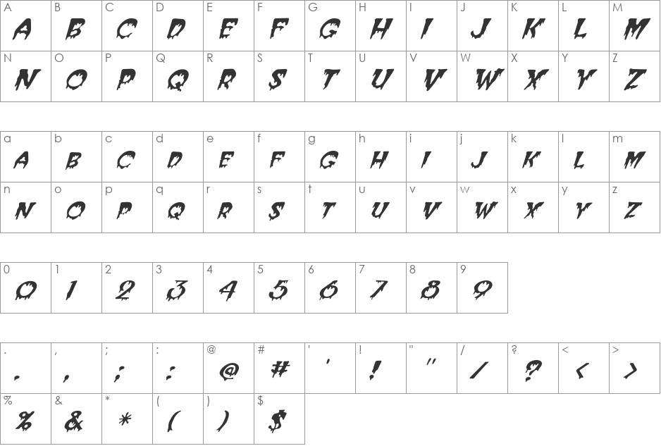 FZ UNIQUE 10 ITALIC font character map preview