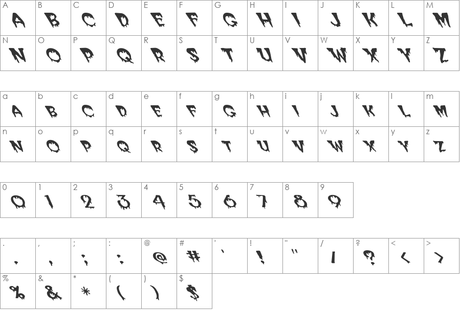 FZ UNIQUE 10 LEFTY font character map preview