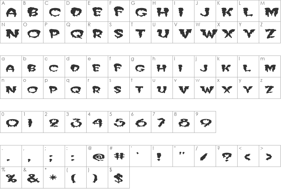 FZ UNIQUE 10 MANGLED EX font character map preview