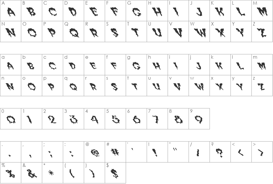 FZ UNIQUE 10 WAVEY LEFTY font character map preview