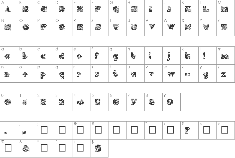 FZ UNIQUE 11 HOLEY font character map preview