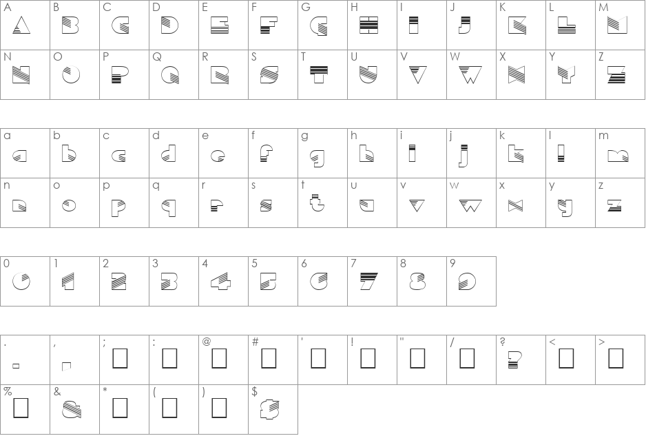 FZ UNIQUE 11 HOLLOW font character map preview