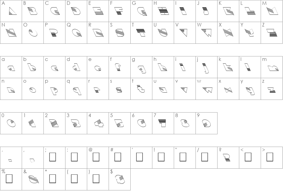 FZ UNIQUE 11 HOLLOW LEFTY font character map preview