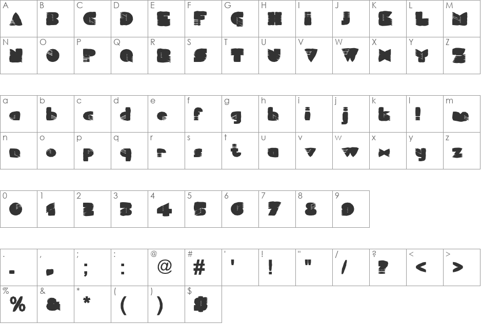 FZ UNIQUE 11 MANGLED font character map preview