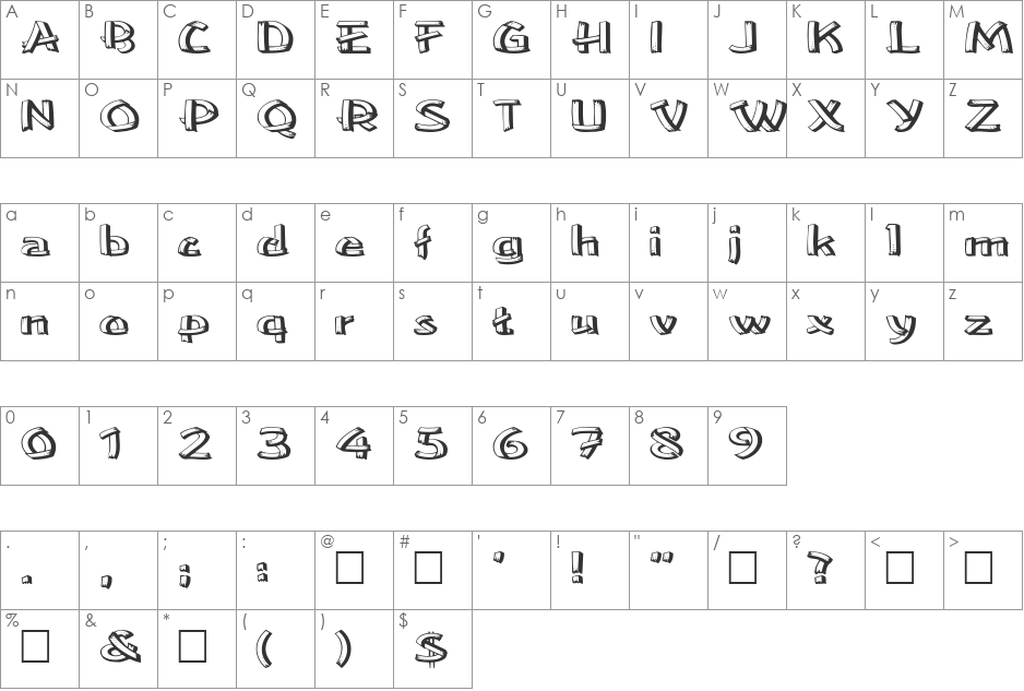 FZ UNIQUE 15 EX font character map preview