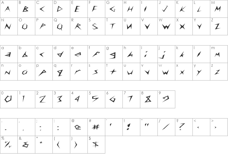 FZ UNIQUE 17 EX font character map preview