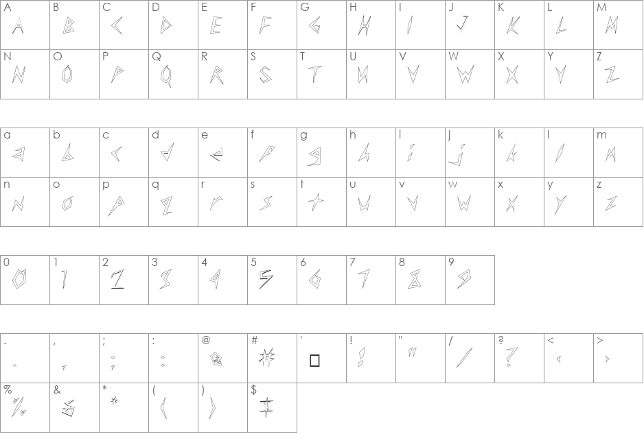 FZ UNIQUE 17 HOLLOW font character map preview