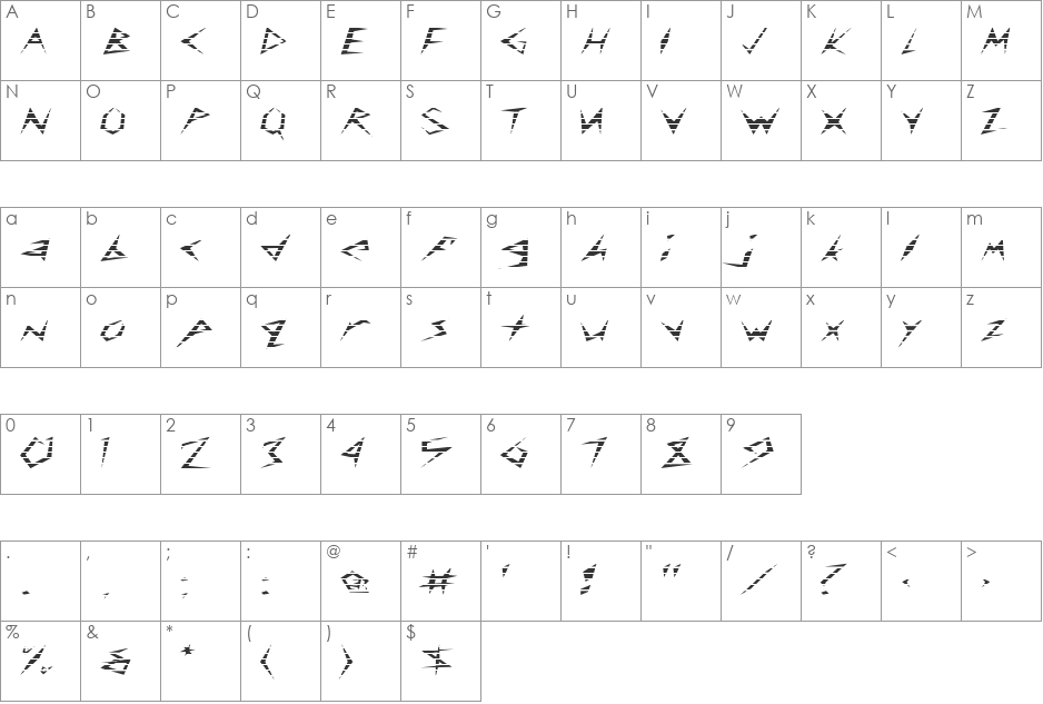 FZ UNIQUE 17 STRIPED EX font character map preview