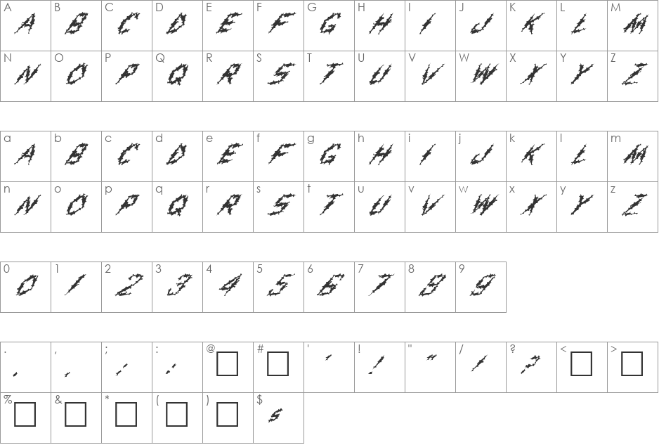 FZ UNIQUE 19 SPIKE ITALIC font character map preview