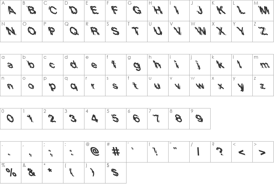 FZ UNIQUE 20 LEFTY font character map preview