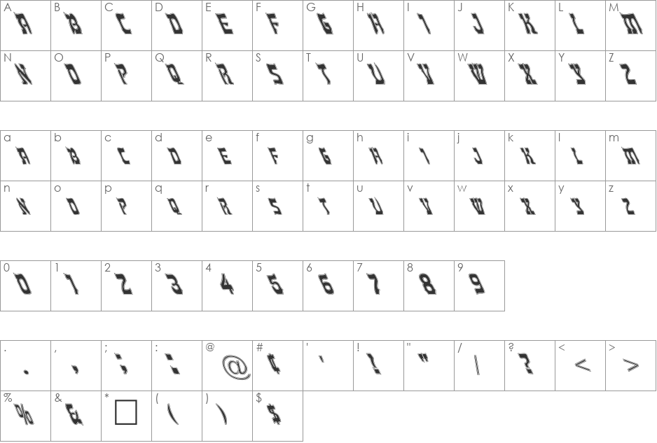 FZ UNIQUE 27 CONTOUR LEFTY font character map preview