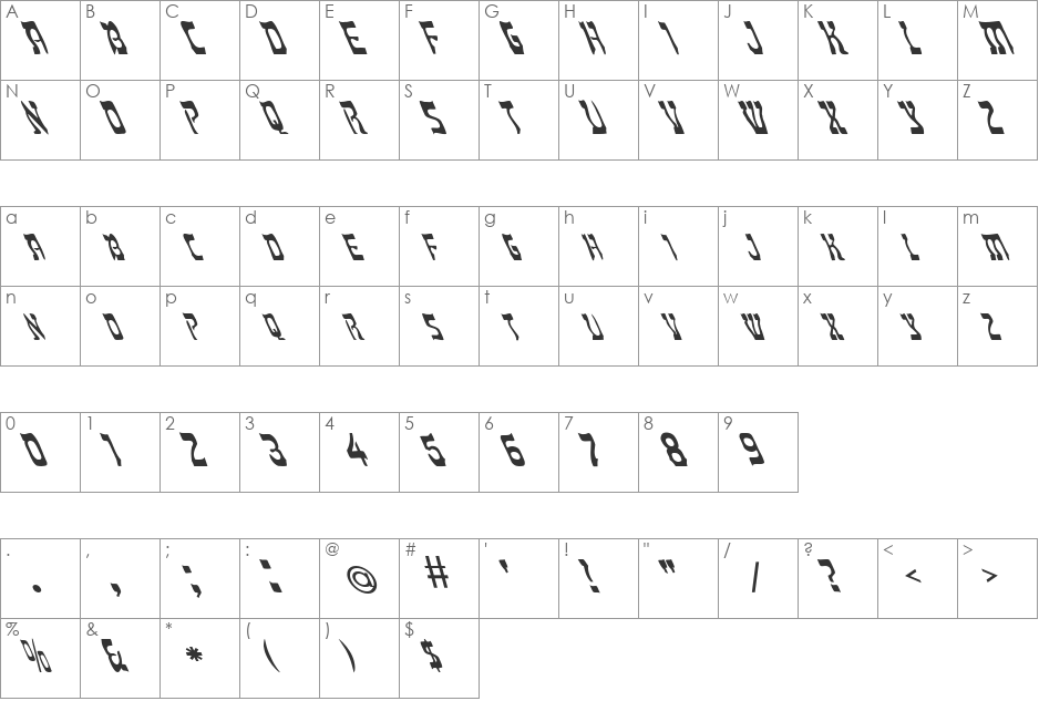 FZ UNIQUE 27 LEFTY font character map preview