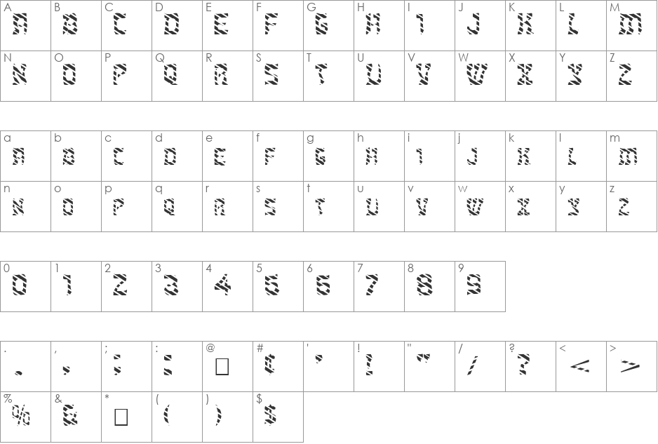 FZ UNIQUE 27 STRIPED EX font character map preview