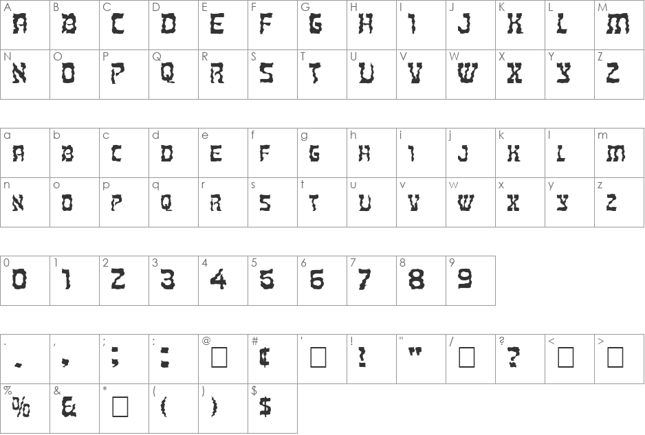 FZ UNIQUE 27 WAVEY EX font character map preview