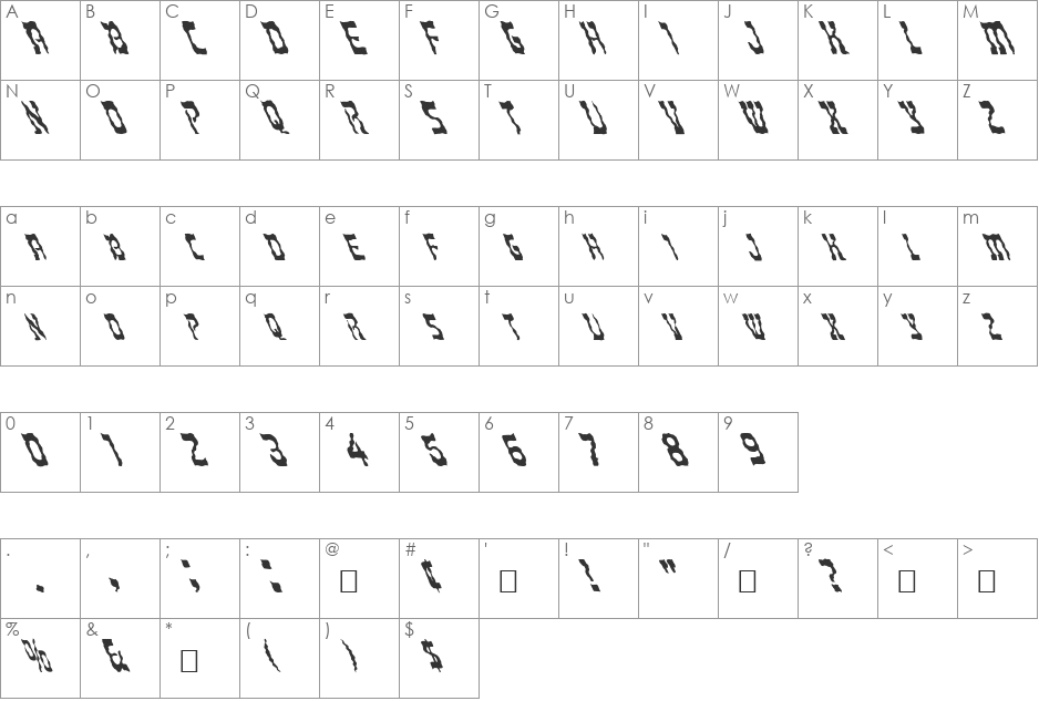 FZ UNIQUE 27 WAVEY LEFTY font character map preview