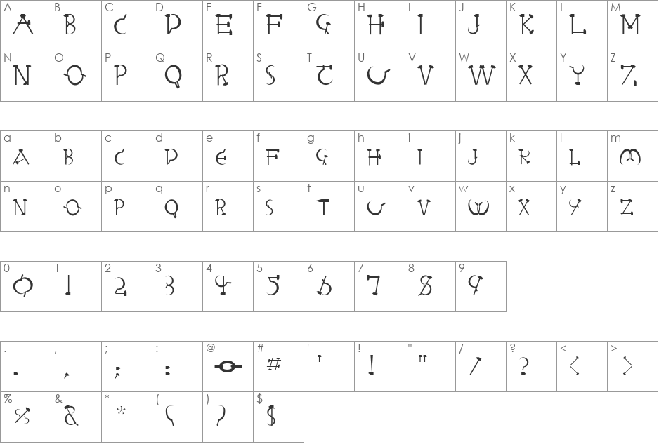 FZ UNIQUE 28 font character map preview