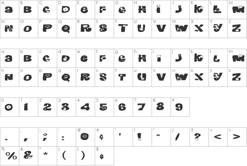 FZ UNIQUE 3 MANGLED EX font character map preview