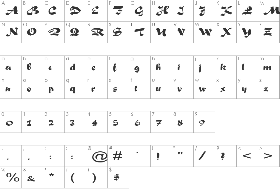 FZ UNIQUE 33 EX font character map preview