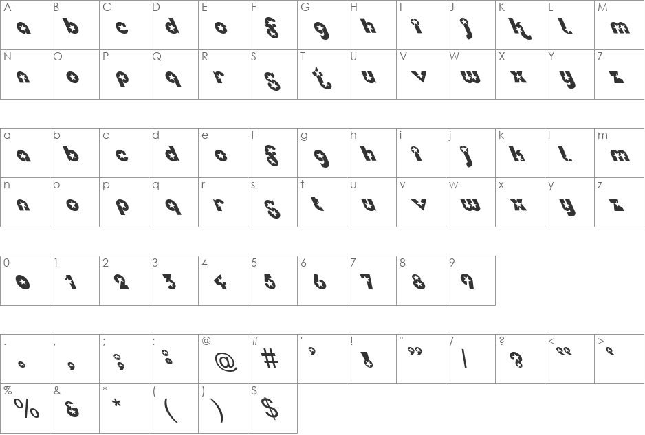 FZ UNIQUE 34 LEFTY font character map preview