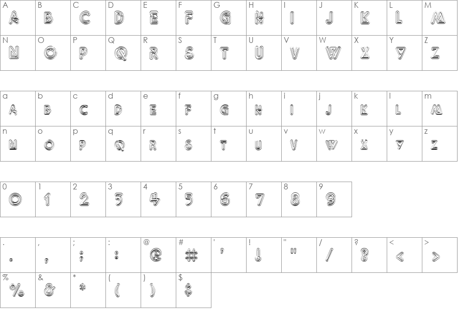 FZ UNIQUE 40 HOLLOW font character map preview