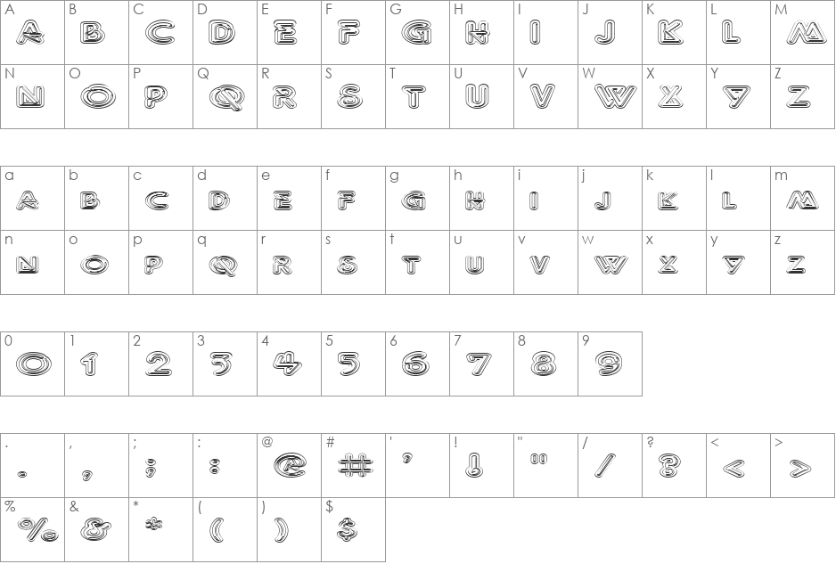 FZ UNIQUE 40 HOLLOW EX font character map preview