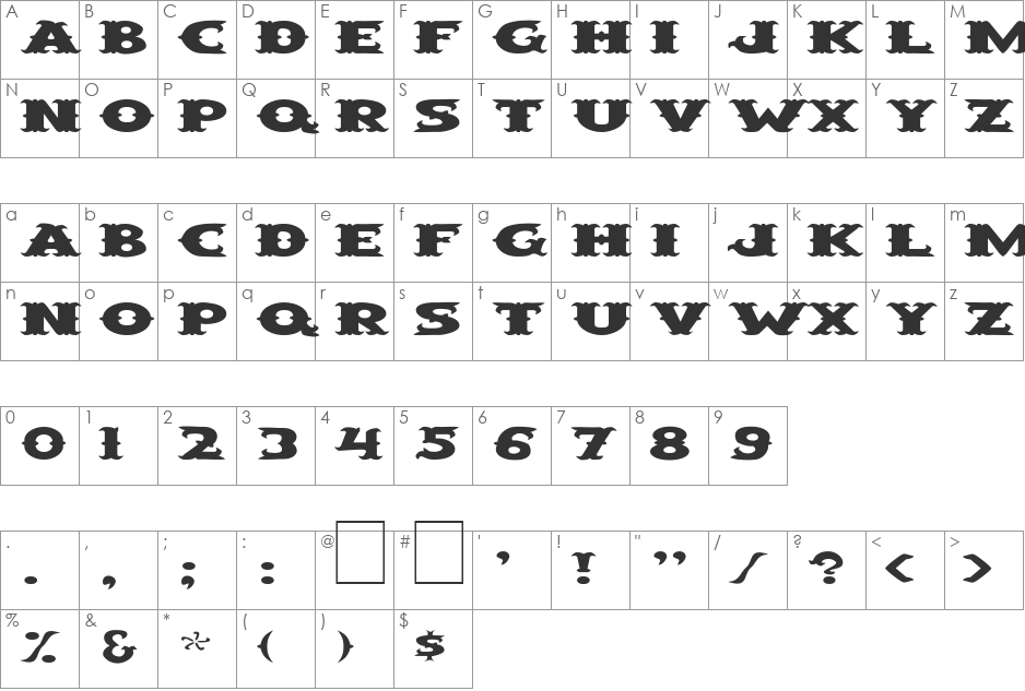 FZ UNIQUE 42 EX font character map preview