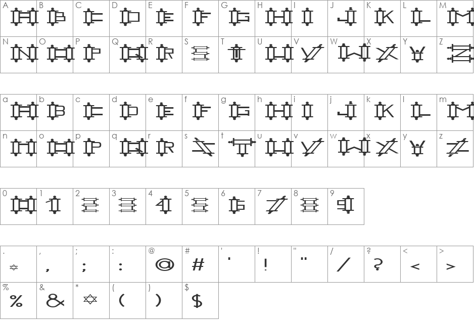 FZ UNIQUE 47 EX font character map preview