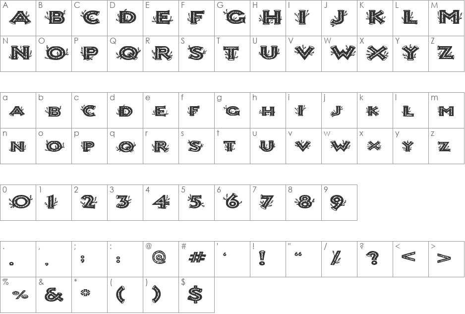 AnniesBirchCaps font character map preview