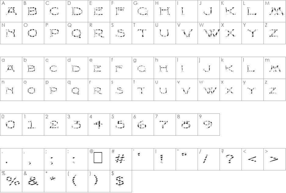 FZ UNIQUE 8 STRIPED EX font character map preview