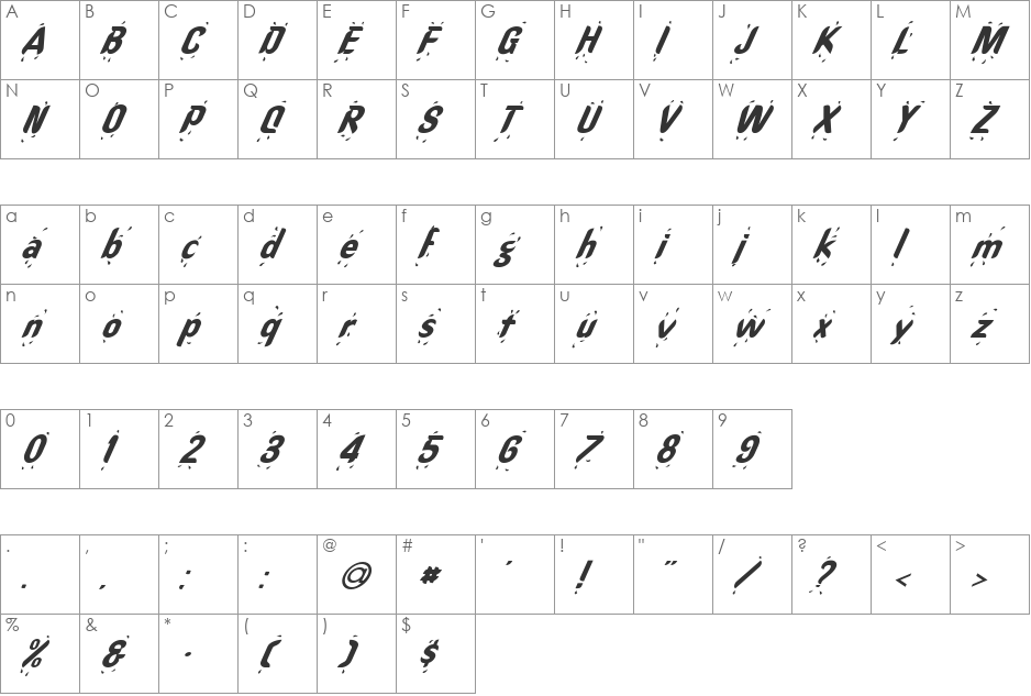 FZ UNIQUE 9 ITALIC font character map preview