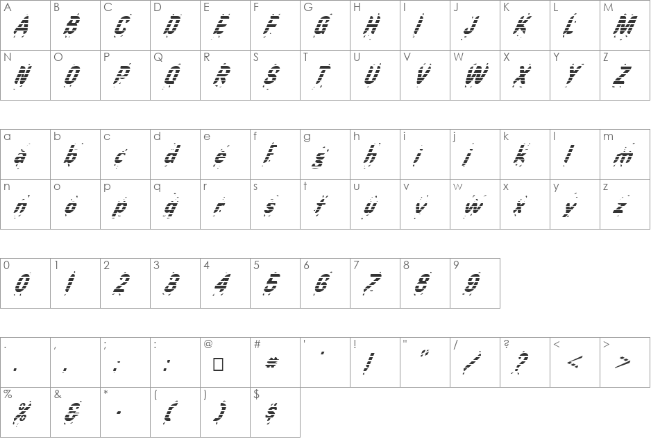 FZ UNIQUE 9 STRIPED ITALIC font character map preview