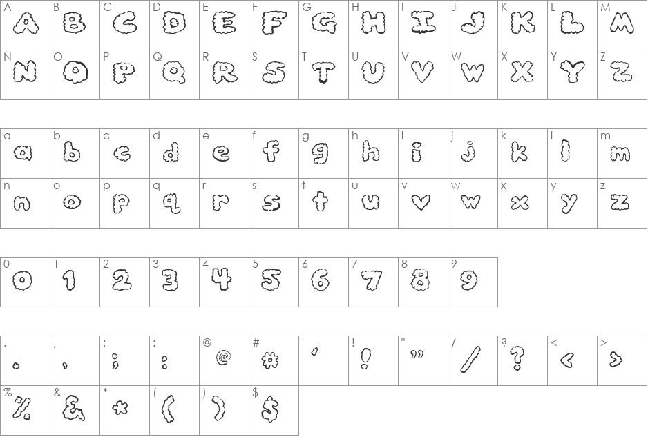 AnniesClouds font character map preview