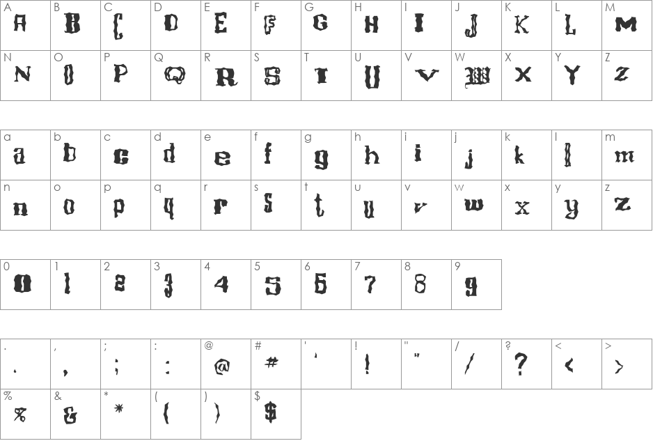 FZ WACKY 16 font character map preview