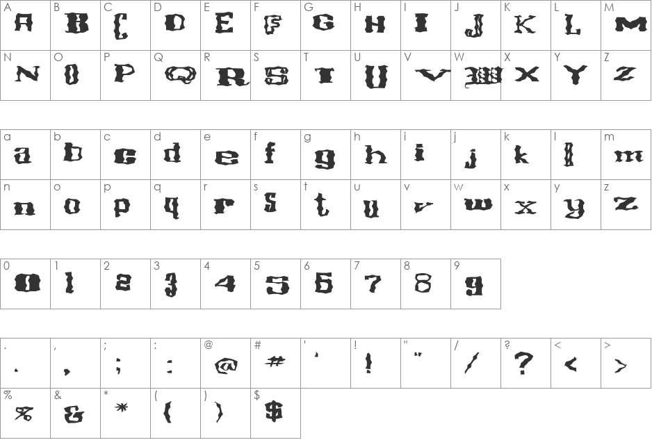 FZ WACKY 16 EX font character map preview