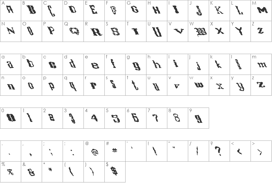 FZ WACKY 16 LEFTY font character map preview