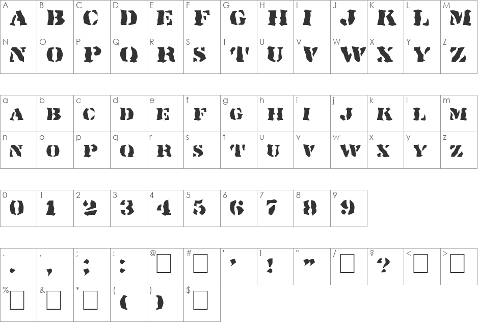 FZ WACKY 17 font character map preview