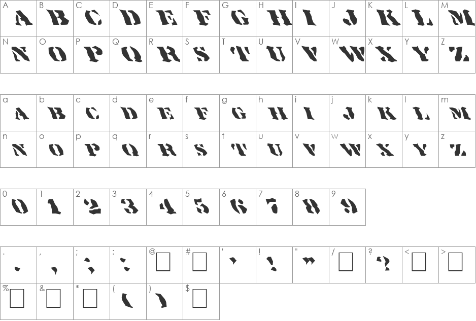 FZ WACKY 17 LEFTY font character map preview