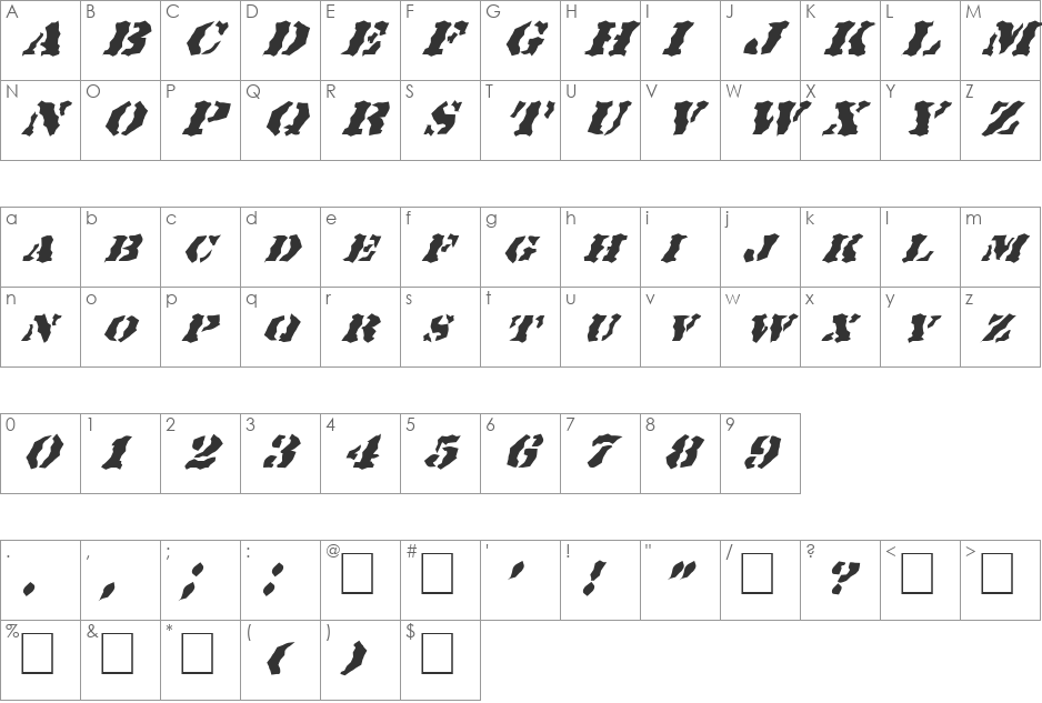 FZ WACKY 18 ITALIC font character map preview