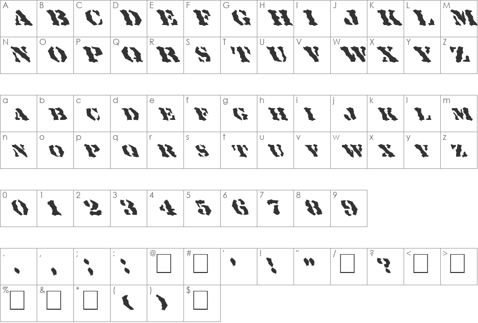 FZ WACKY 18 LEFTY font character map preview