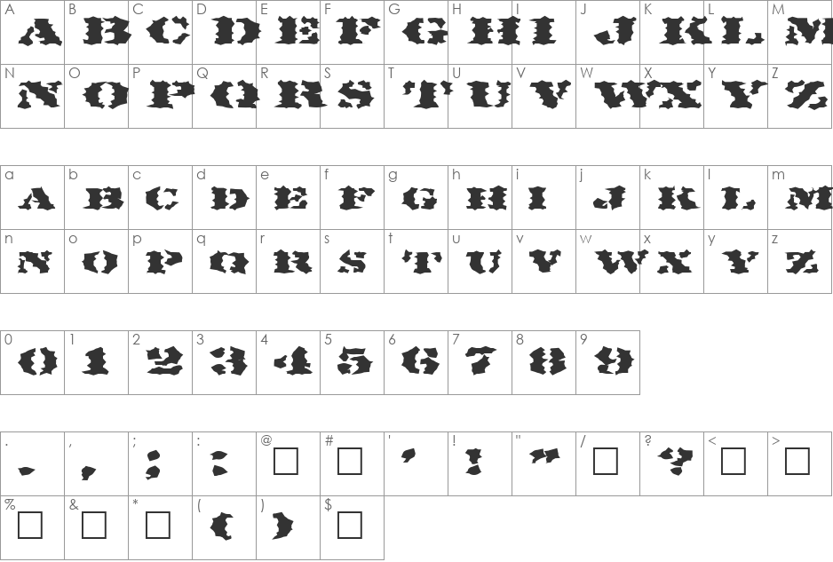 FZ WACKY 19 EX font character map preview