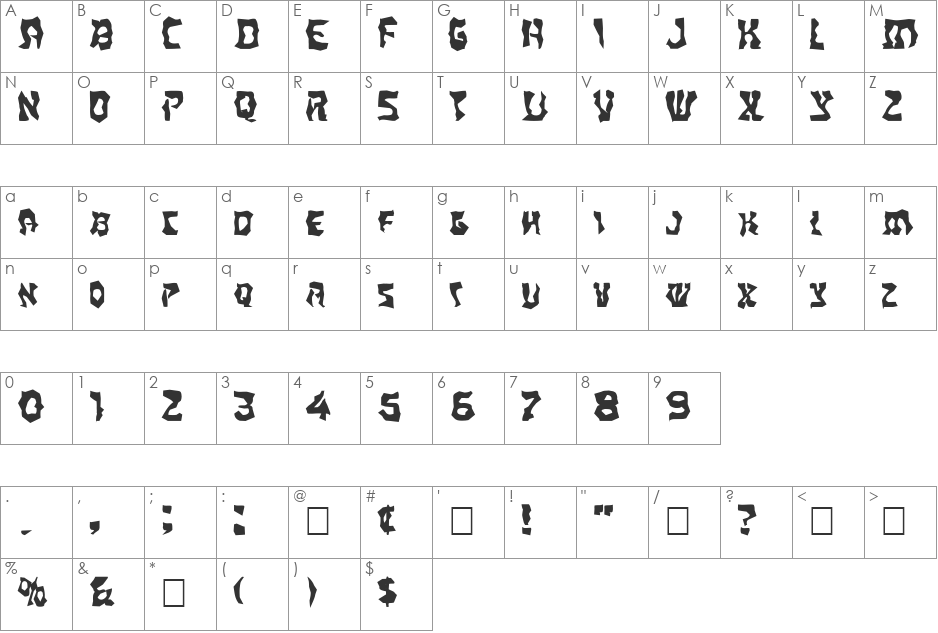 FZ WACKY 22 EX font character map preview