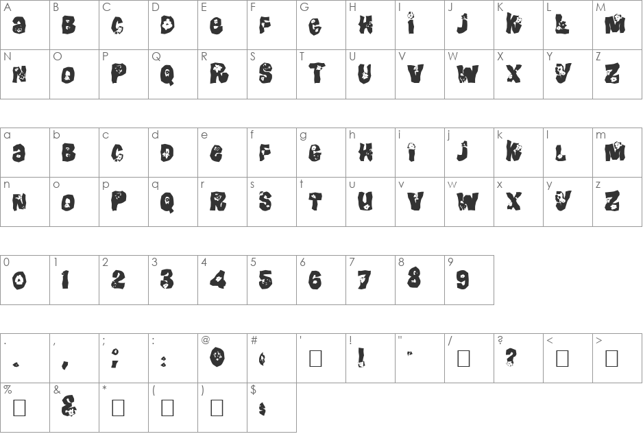 FZ WACKY 25 font character map preview