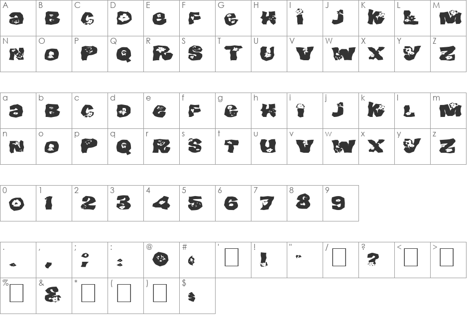 FZ WACKY 25 EX font character map preview
