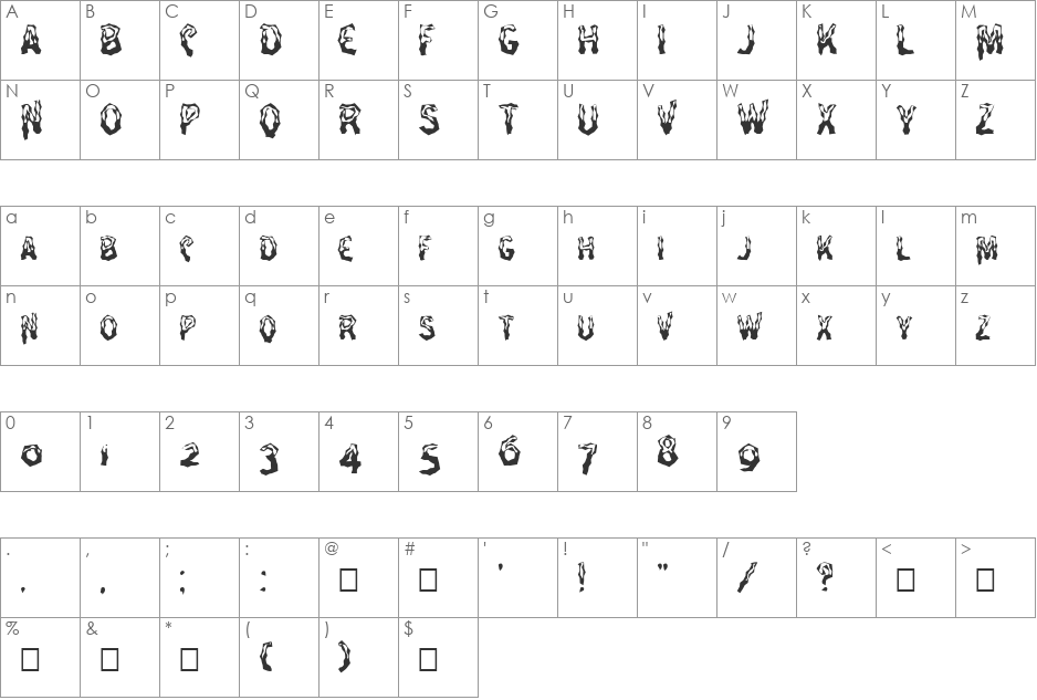 FZ WACKY 26 font character map preview