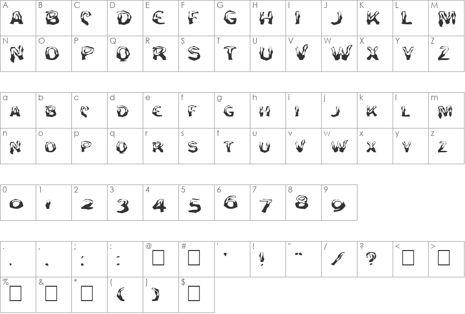 FZ WACKY 27 EX font character map preview