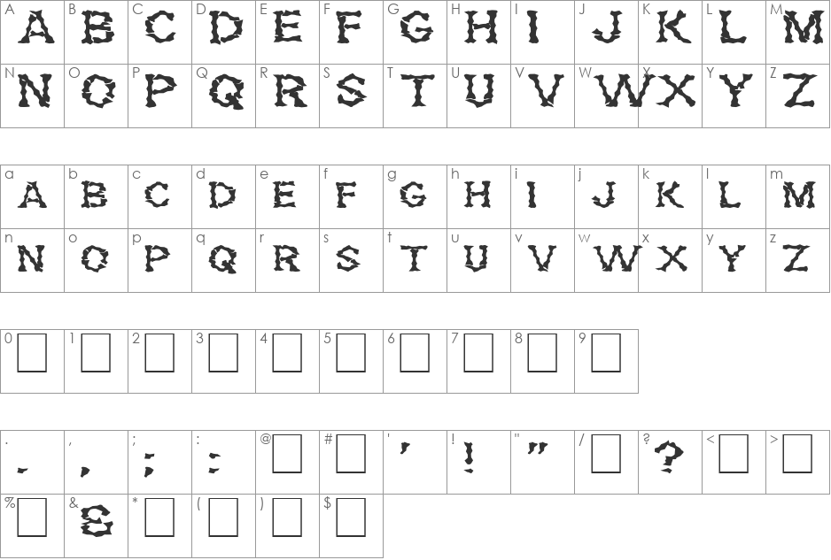 FZ WACKY 28 EX font character map preview