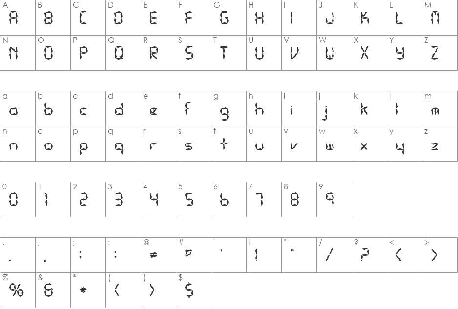 FZ WACKY 32 font character map preview