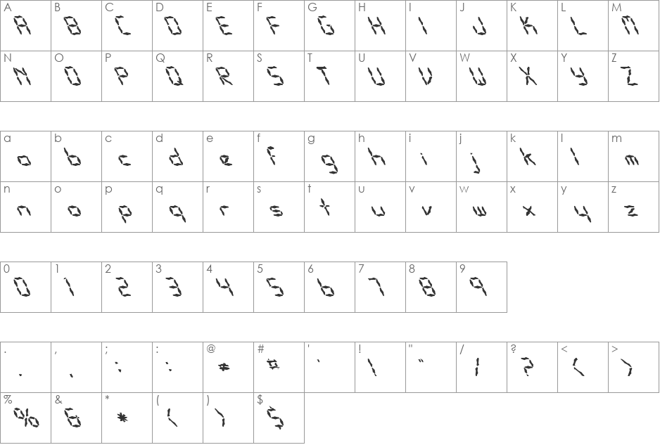 FZ WACKY 32 LEFTY font character map preview