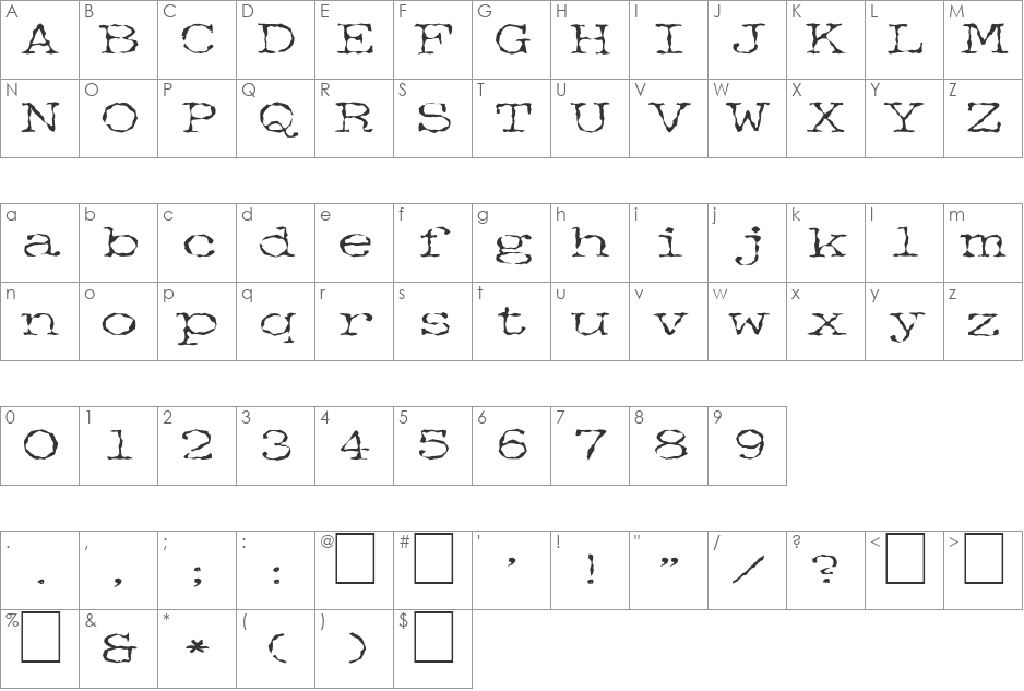 FZ WACKY 34 font character map preview